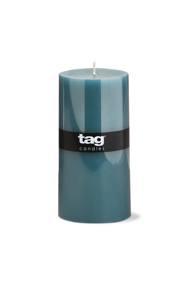 Color Studio Teal Pillar Candle Smokeless Paraffin Wax 85H, Main, color, Blue