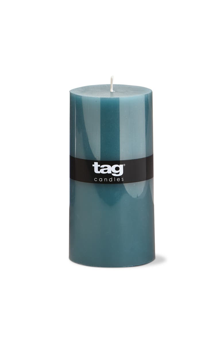tag Color Studio Teal Pillar Candle Smokeless Paraffin Wax 85H, Main, color, Blue