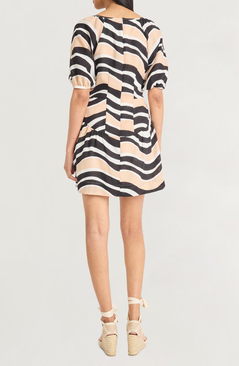 The Good Journey Puff Sleeve Drop Waist Babydoll Minidress, Alternate, color, Black/ Tan