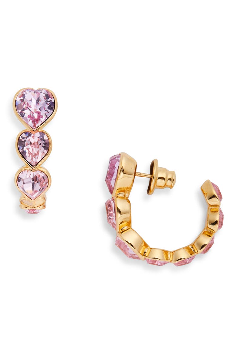 Crystal Heart Hoop Earrings, Main, color, ROSE