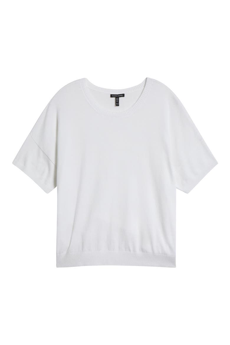 Short Sleeve Cotton Blend Crewneck Sweater, Alternate, color, WHITE