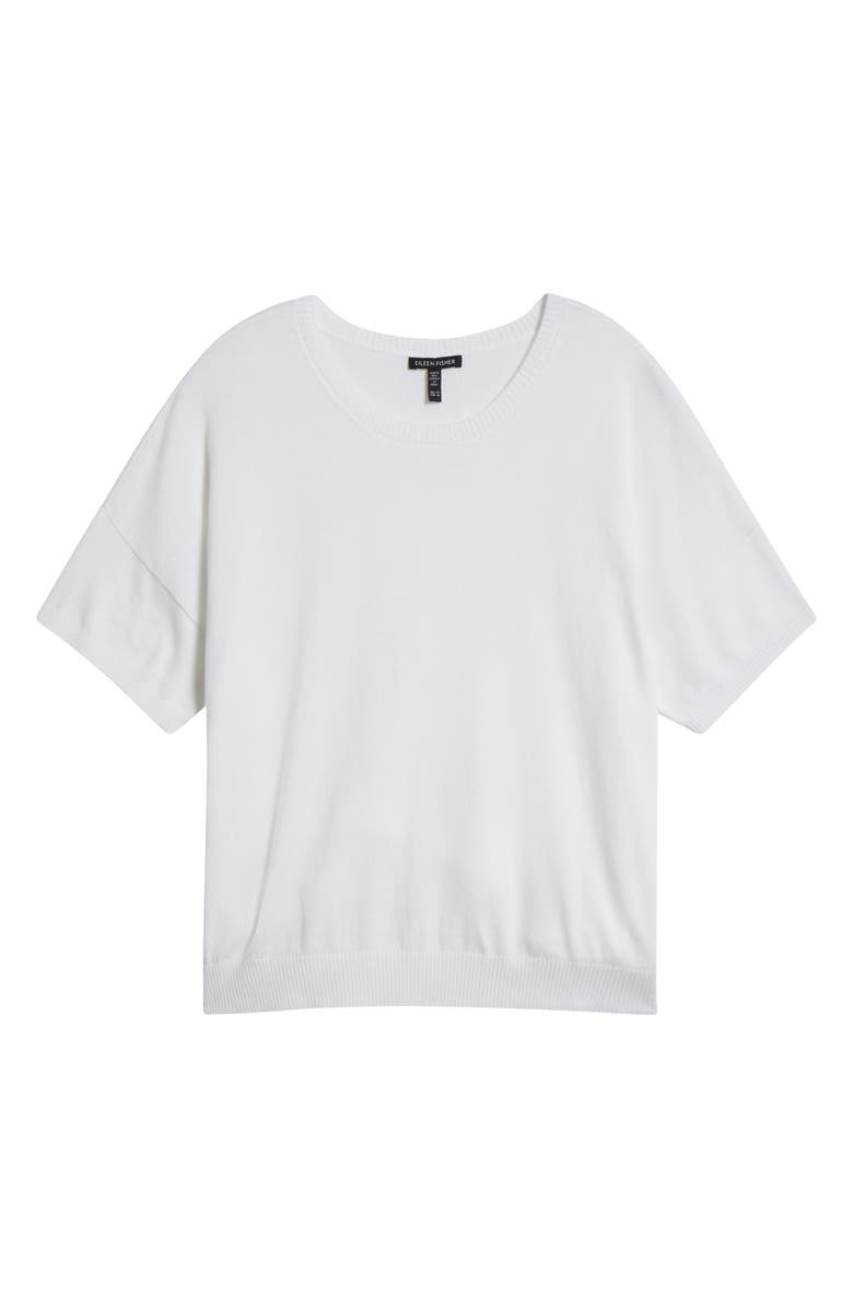 Eileen Fisher Short Sleeve Cotton Blend Crewneck Sweater, Alternate, color, White