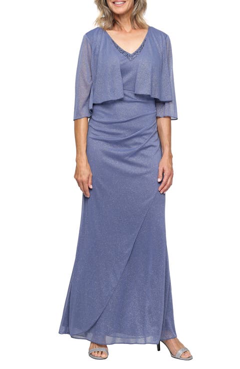 Beaded Glitter Mesh Gown