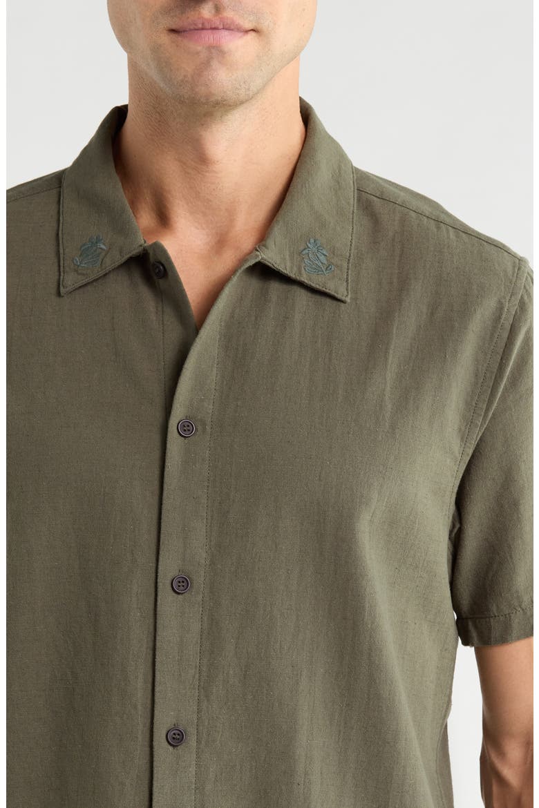 Grange Cropped Linen & Cotton Button-Up Shirt, Alternate, color, FOREST