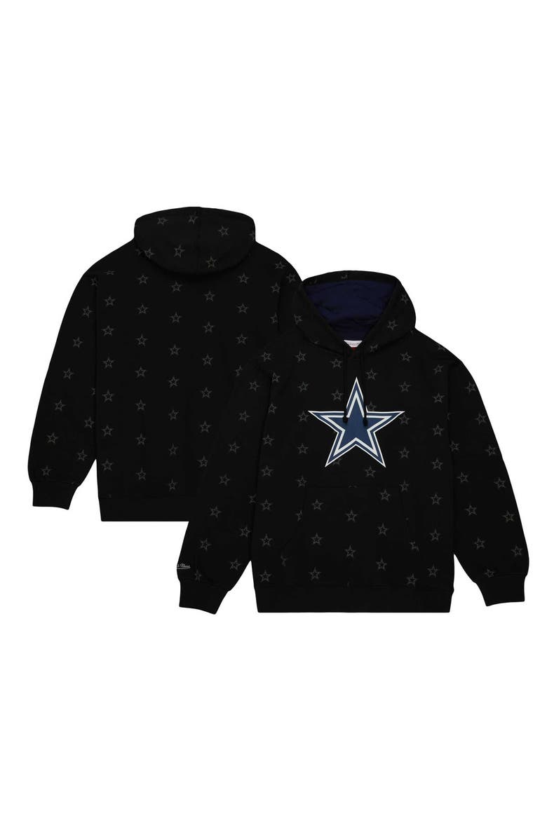 Men's Mitchell & Ness Black Dallas Cowboys Allover Print Fleece Pullover Hoodie, Main, color, Black