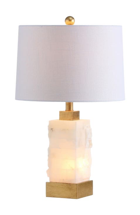 Eloise 23" Coastal Glam Alabaster/Metal LED Table Lamp, White/Gold Painting