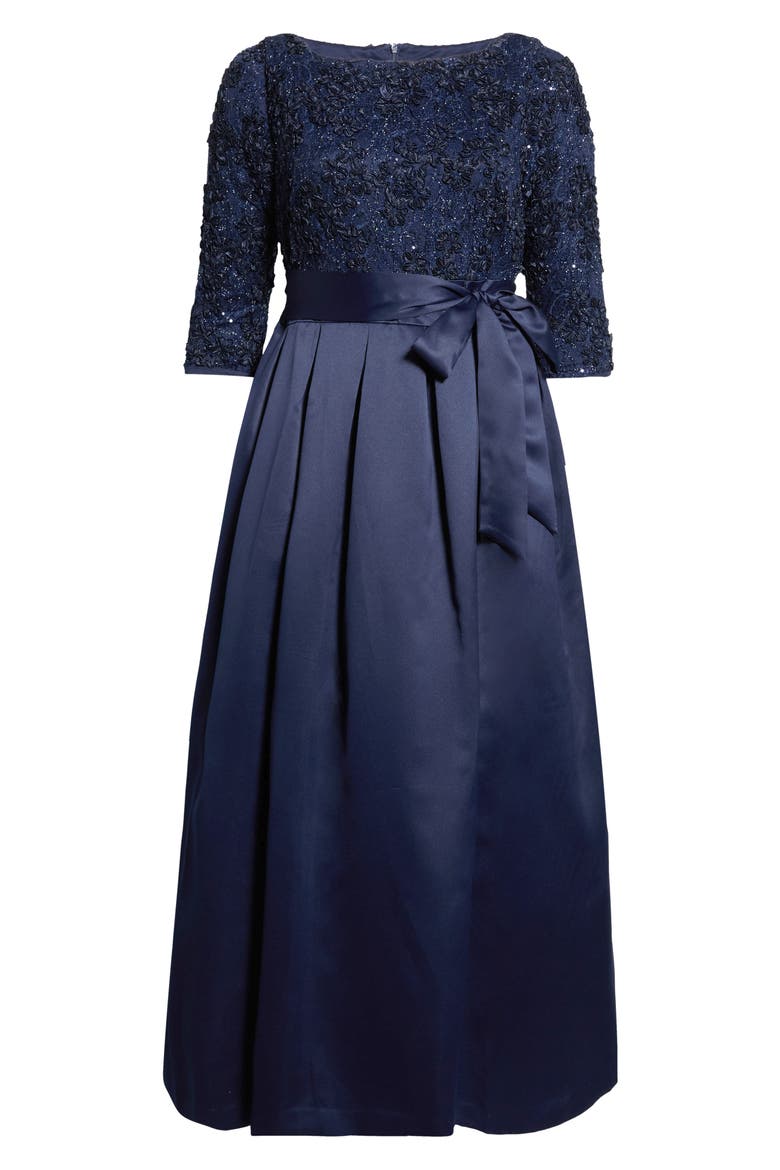 Floral Embroidered Gown, Alternate, color, NAVY