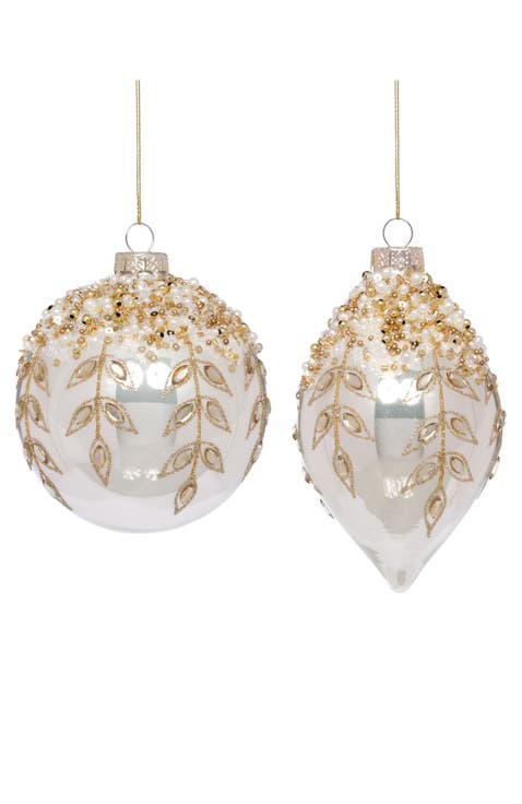 Golden Floral Finial Ornament, Box of 6
