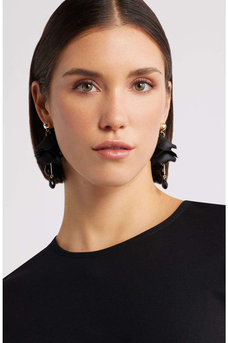 Petal Chandelier Drop Earrings, Alternate, color, BLACK- GOLD