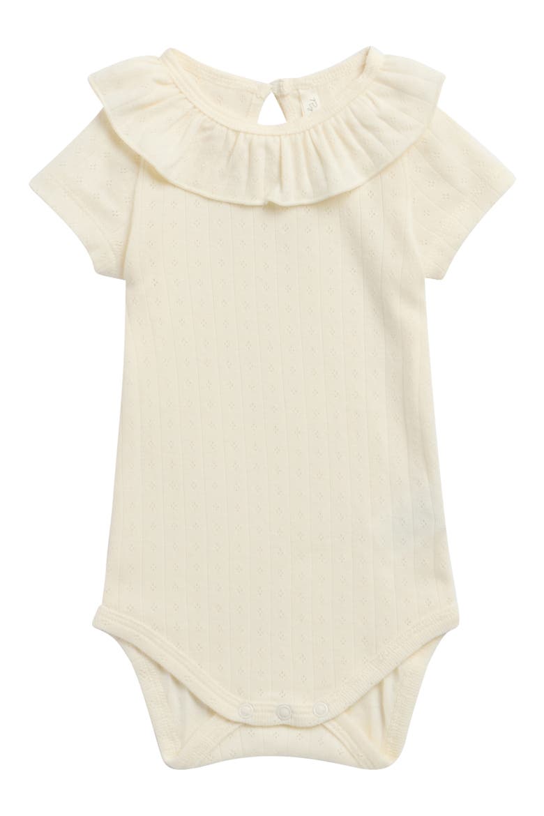 Ruffle Collar Cotton Bodysuit, Main, color, IVORY