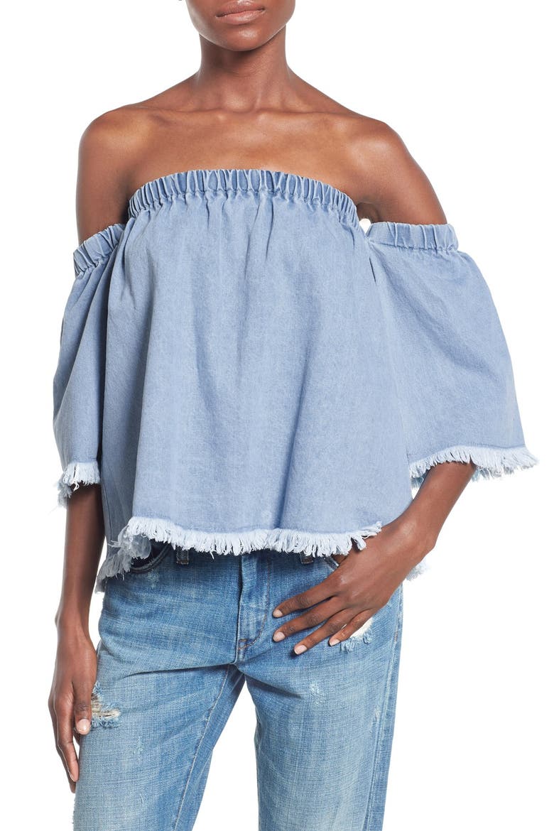 Off the Shoulder Cotton Denim Top, Main, color, BABY BLUE