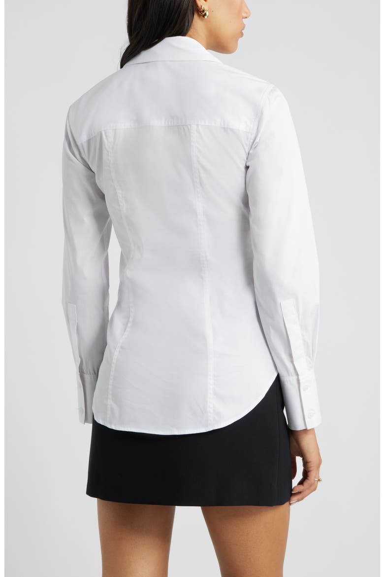 Twist Front Stretch Cotton Blend Button-Up Shirt, Alternate, color, WHITE