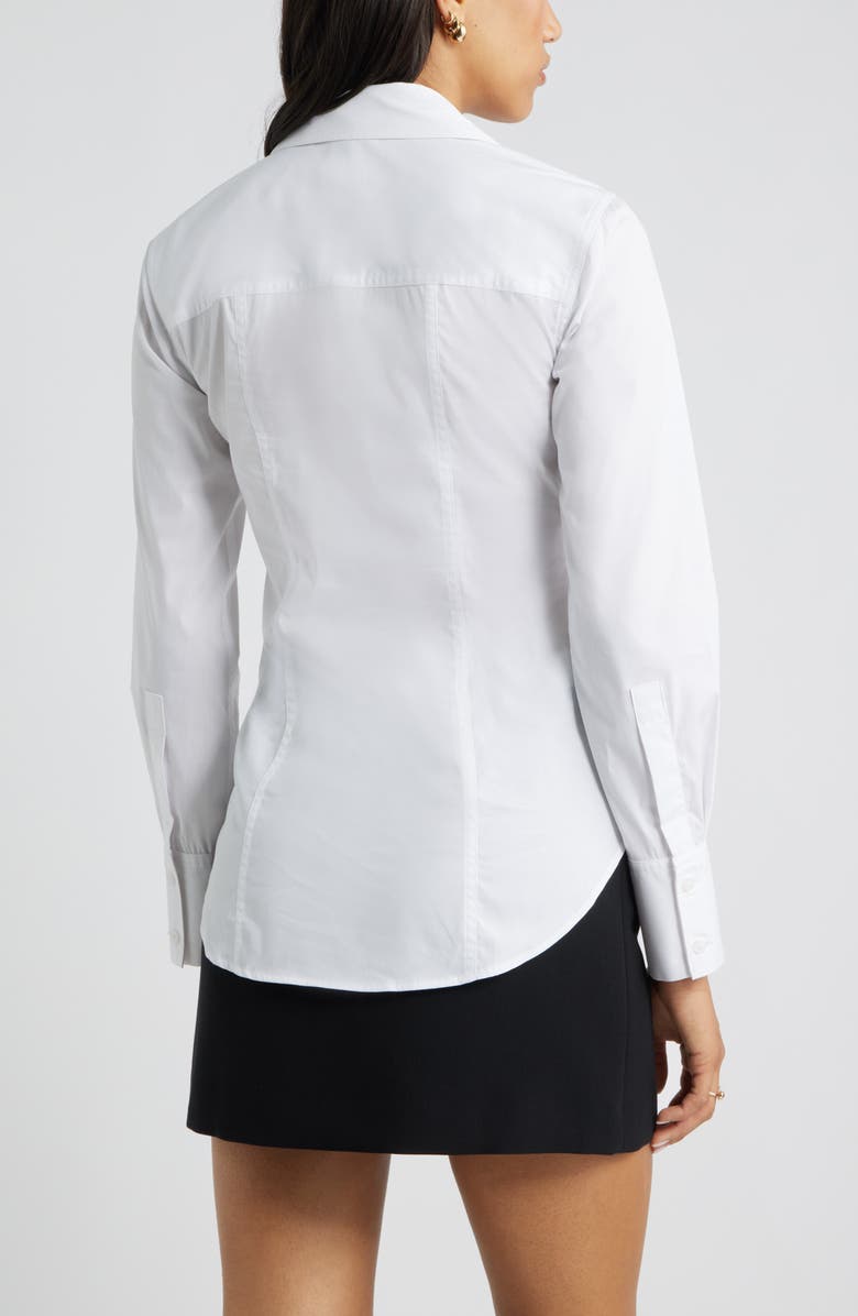 Open Edit Twist Front Stretch Cotton Blend Button-Up Shirt, Alternate, color, White