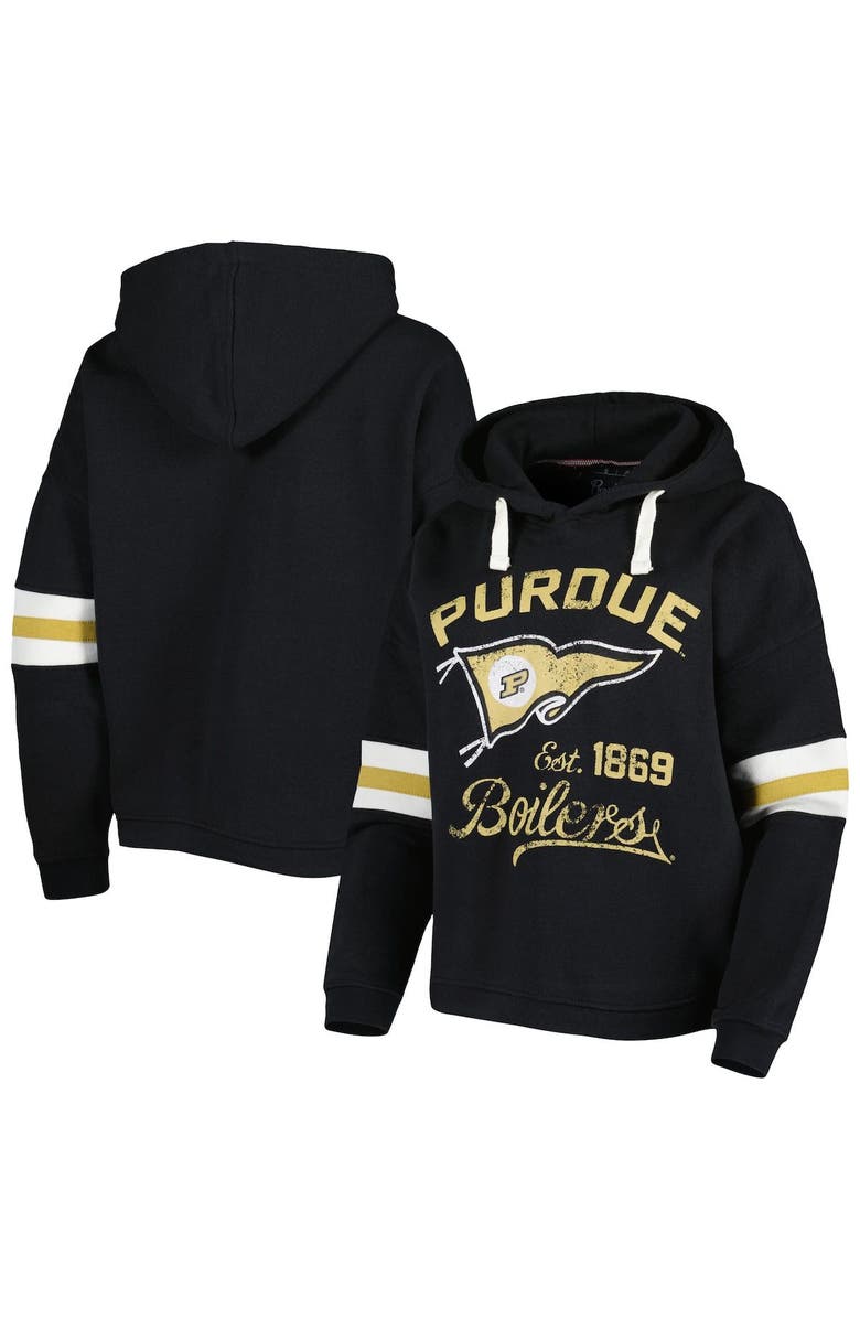 PRESSBOX Women's Pressbox Black Purdue Boilermakers Super Pennant Pullover Hoodie, Main, color, 