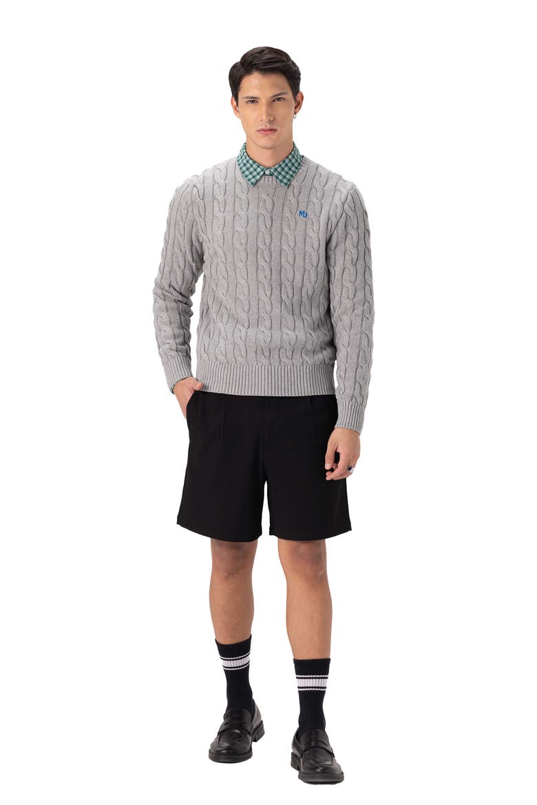 Men's Crew Neck Cable Sweater, Alternate, color, Grey