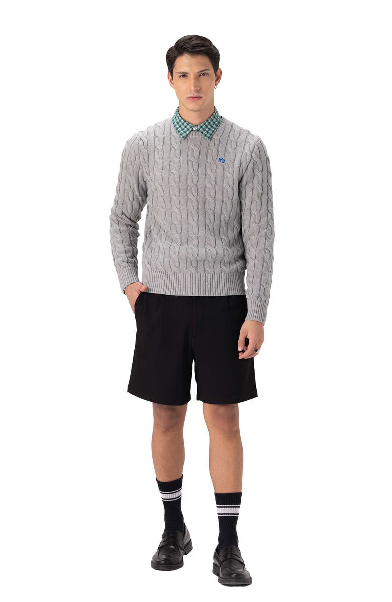 Members Only Men's Crew Neck Cable Sweater, Alternate, color, Grey