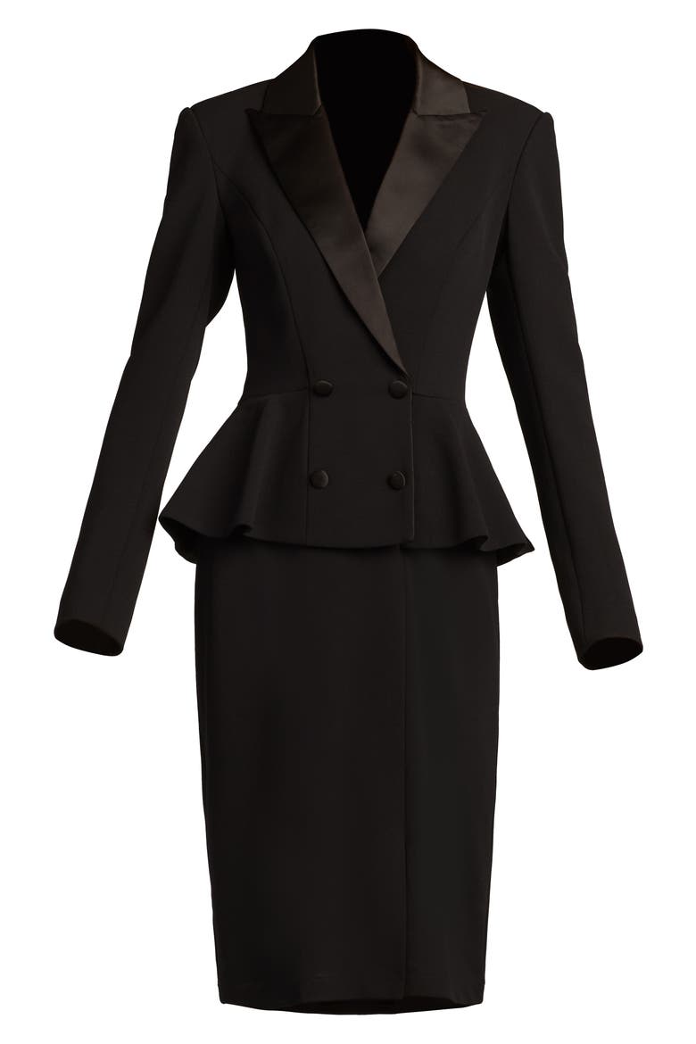 Long Sleeve Tuxedo Dress, Alternate, color, BLACK