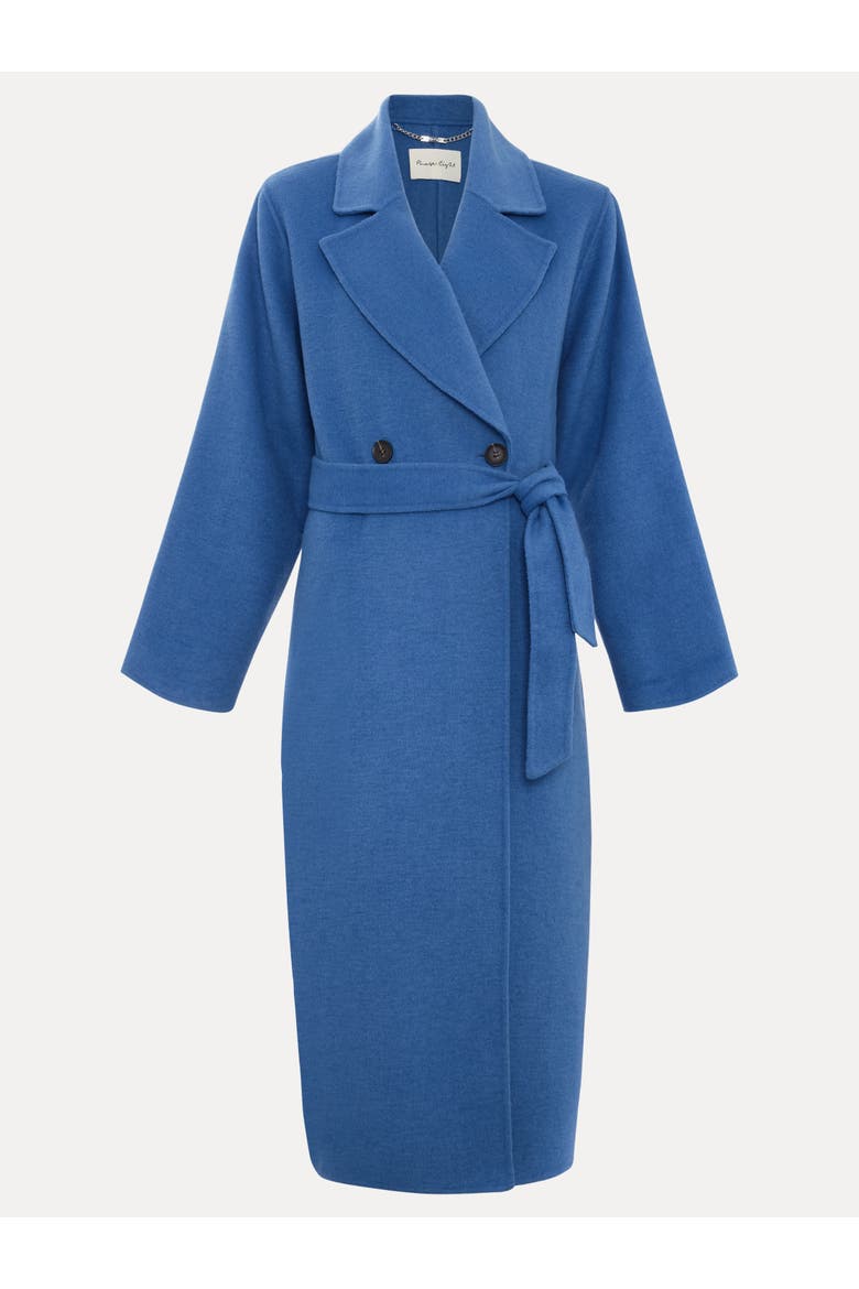 Long Sleeve Belted Wrap Midi Coat, Alternate, color, Blue