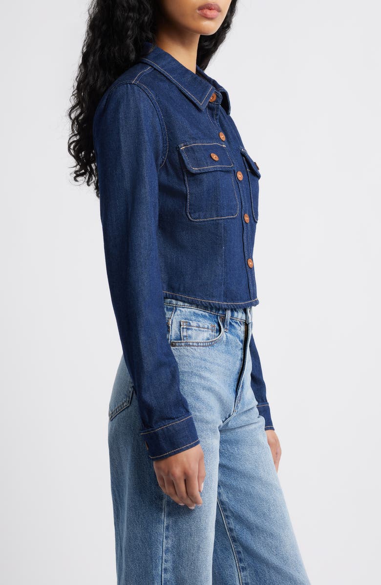 HIDDEN JEANS Tapered Crop Denim Button-Up Shirt, Alternate, color, Rinse