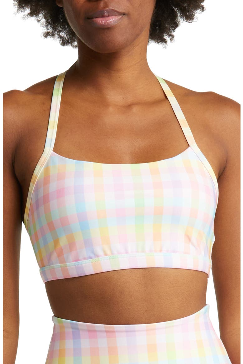 Check Racerback Sports Bra, Main, color, PASTEL GINGHAM
