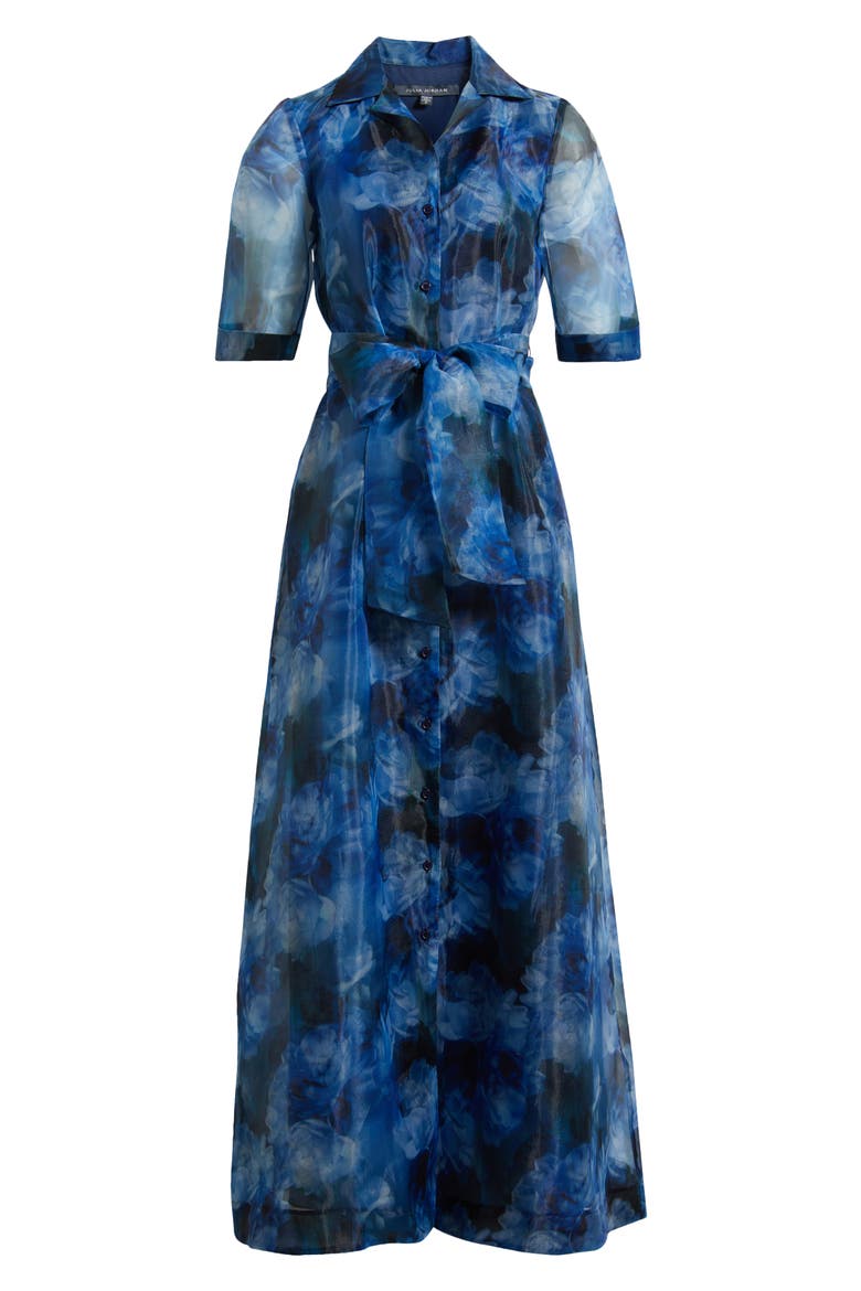 Tie Belt Organza Maxi Cocktail Shirtdress, Alternate, color, BLUE MULTI