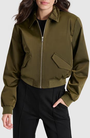 DKNY Men's Modern Knit Collar Bomber Jacket, Khaki
