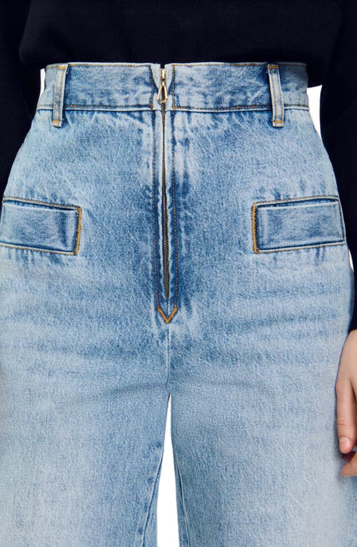 Sandro Oslo High Waist Cotton Denim Jeans In Blue Jean
