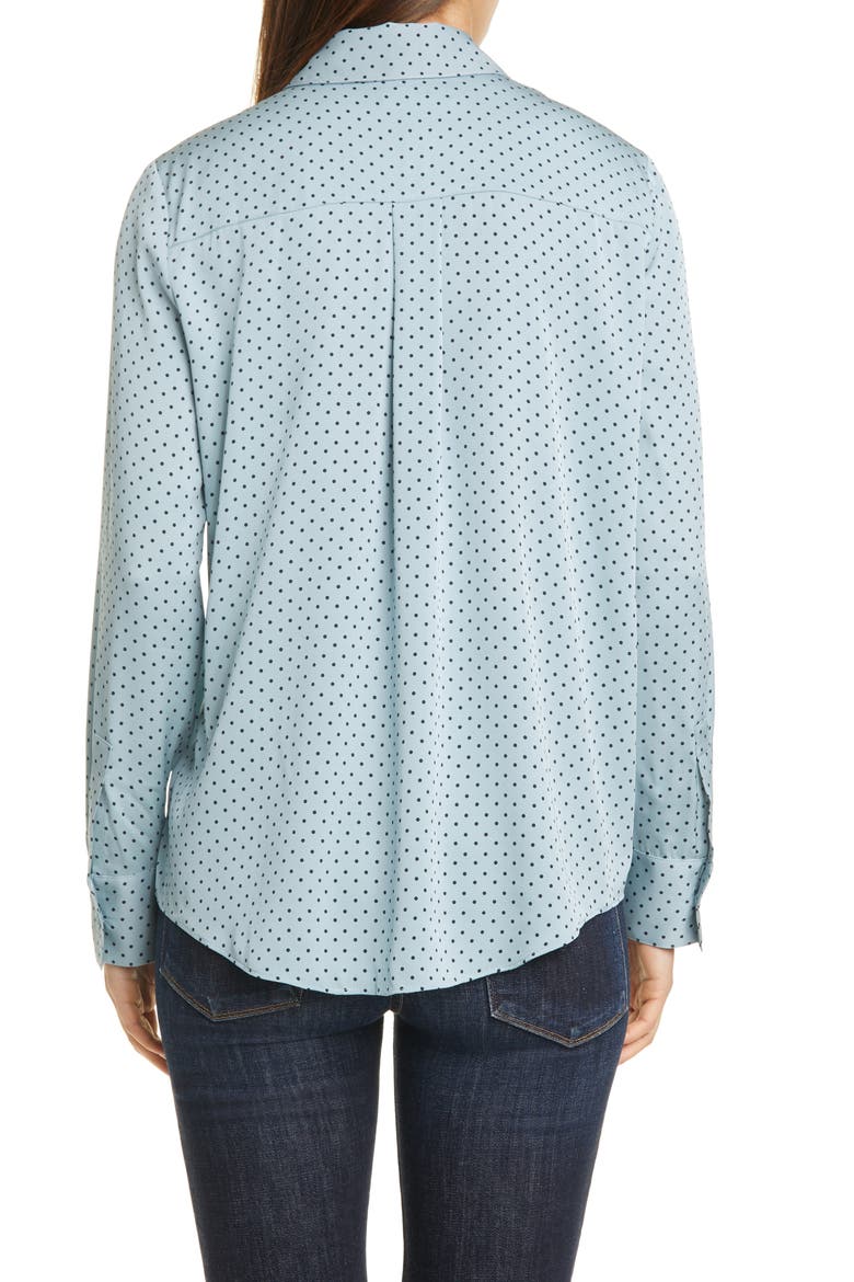 Long Sleeve Stretch Silk Button-Up Shirt, Alternate, color, BLUE ARONA MAGALI DOT