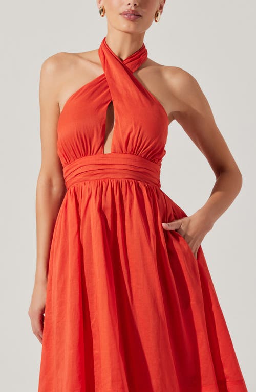 Astr The Label Kalia Halter Neck Linen & Cotton Dress In Orange