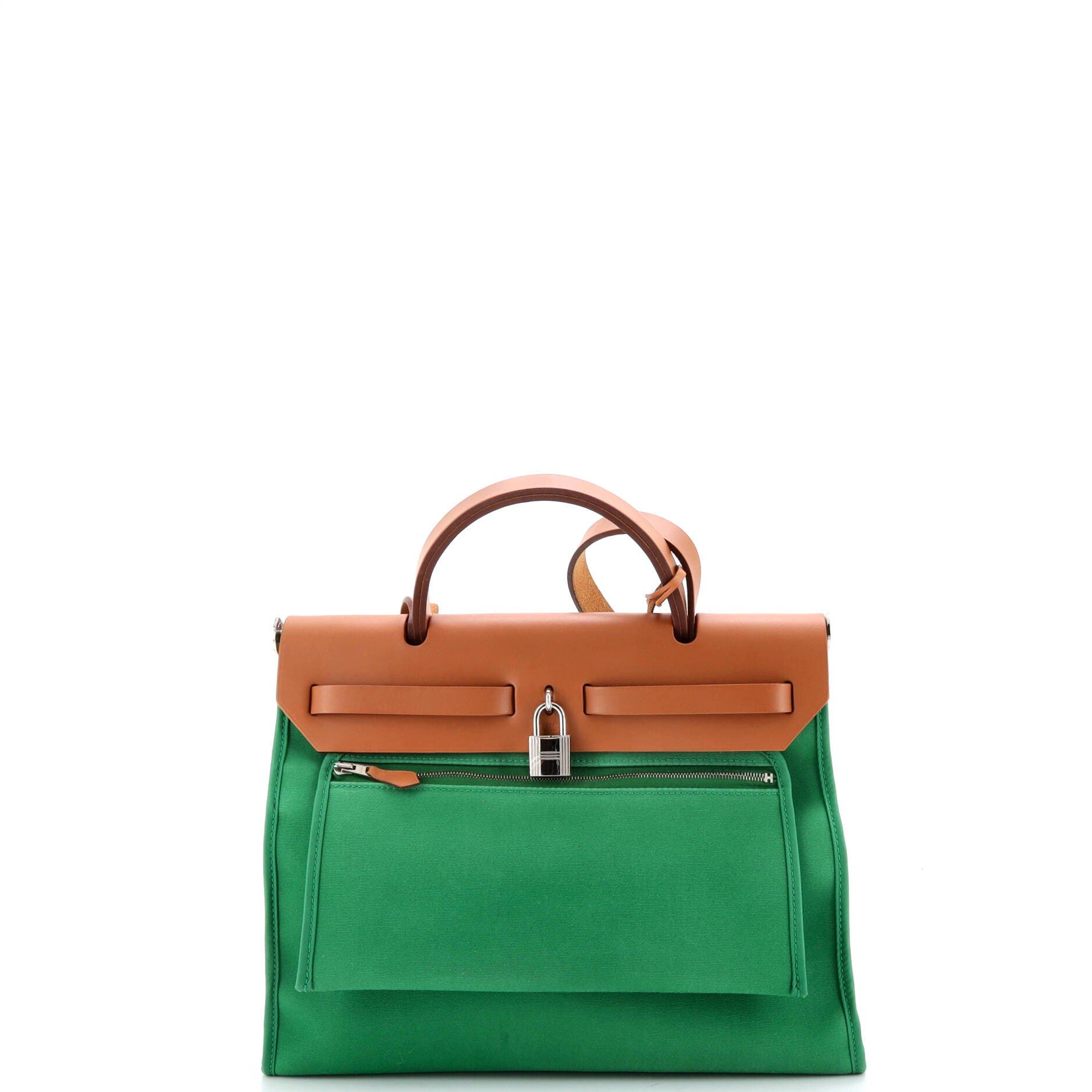 Pre-Owned Hermes Herbag Zip Leather and Toile 31, Alternate, color, Green