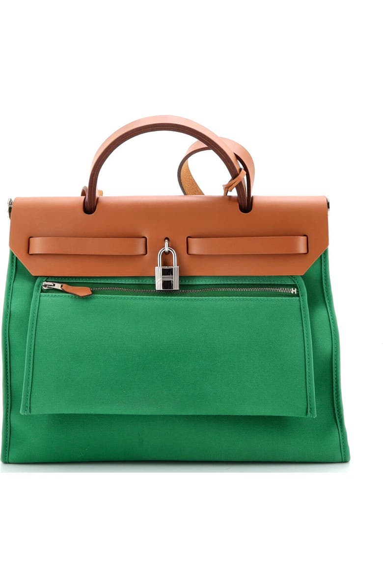Pre-Owned Hermes Herbag Zip Leather and Toile 31, Alternate, color, Green