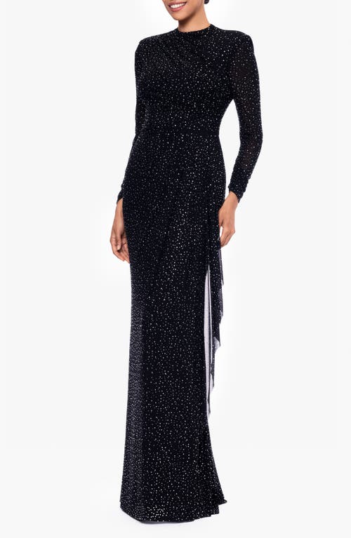 Betsy & Adam Rhinestone Long Sleeve Stretch Gown In Blue