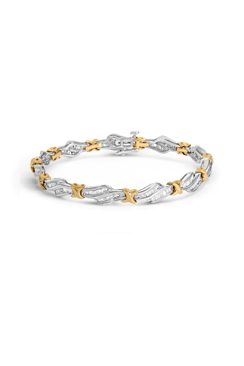 10k Two-Toned Gold 2.00 Cttw Diamond Weave and "X" Spiral Link Bracelet, Main, color, Yellow