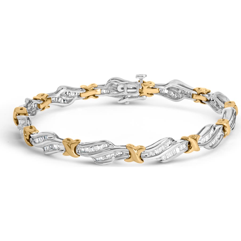 Haus of Brilliance 10k Two-Toned Gold 2.00 Cttw Diamond Weave and "X" Spiral Link Bracelet in Yellow at Nordstrom