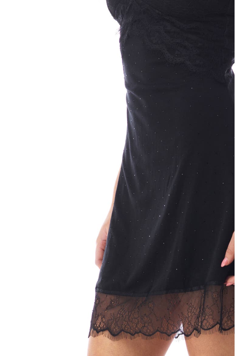 Rhinestone Lace Trim Minidress, Alternate, color, BLACK