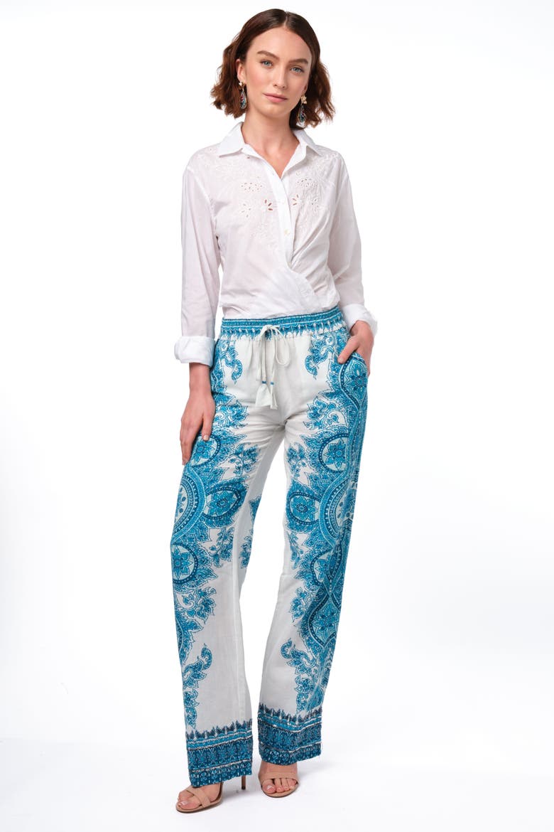 Seraphine Pants, Alternate, color, White/Teal