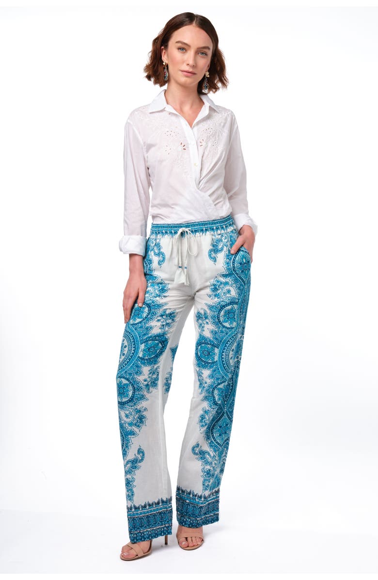 Calypso St. Barth Seraphine Pants, Alternate, color, White/Teal
