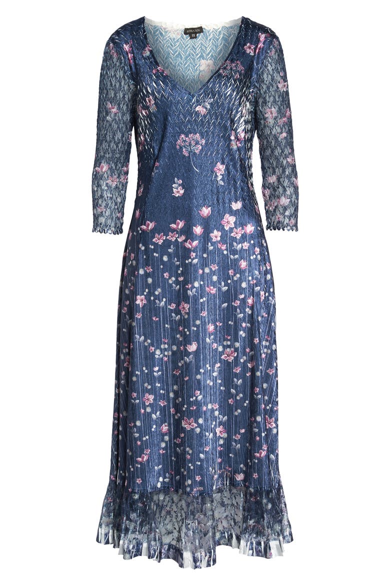 Lace Sleeve Charmeuse Midi Dress, Alternate, color, WILD THISTLE