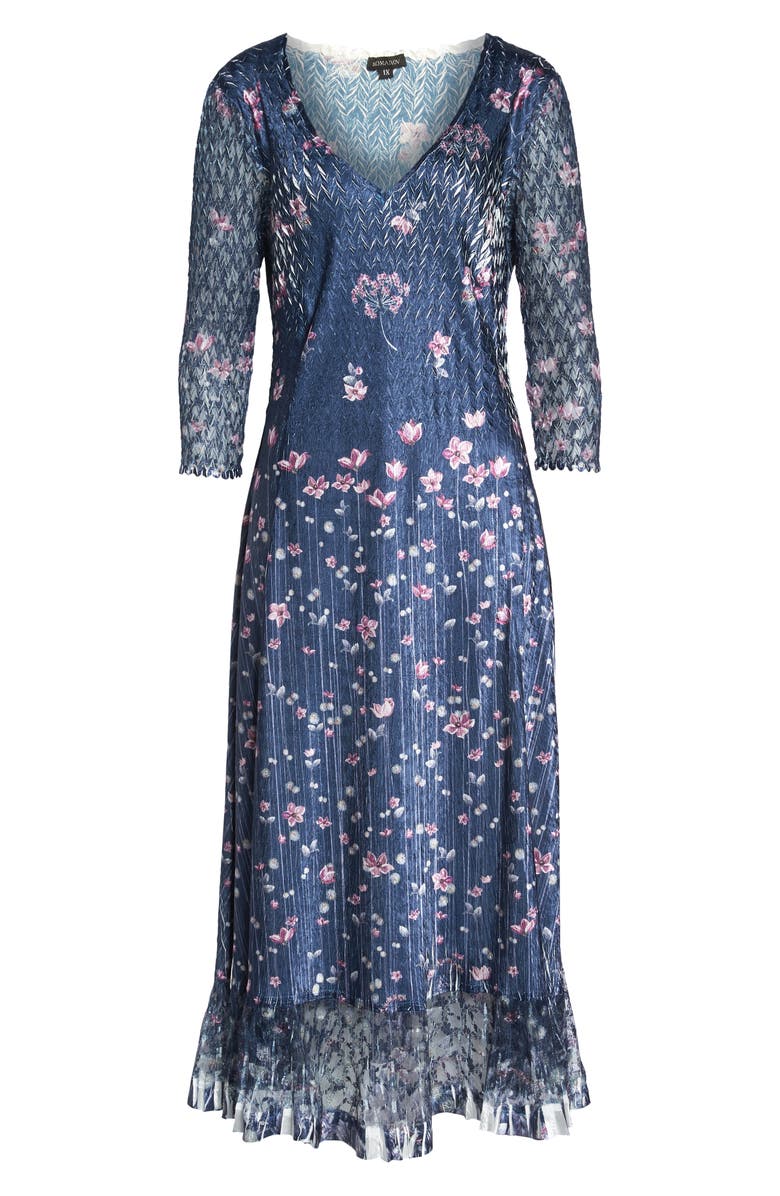 Komarov Lace Sleeve Charmeuse Midi Dress, Alternate, color,