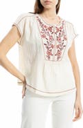 MAX STUDIO Embroidered Short Sleeve Cotton Blend Top