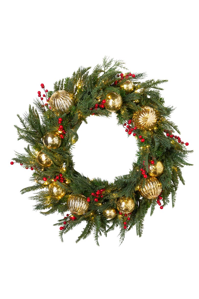 Pine Peak Pre Lit Artificial Wreath, Main, color, WREATH