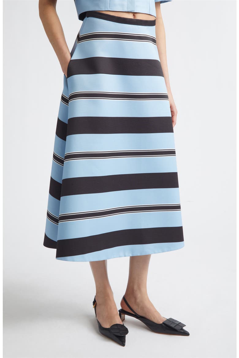 Hallie Stripe Taffeta Faille A-Line Midi Skirt, Alternate, color, GRAPHIC STRIPE - BLUE BLACK