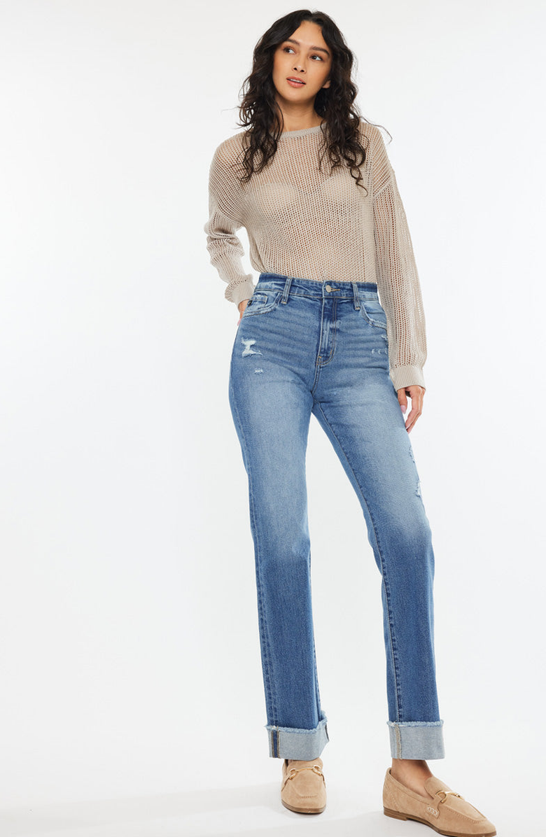 KanCan Trini Essentials High Rise Straight Denim Comfort Stretch Jeans, Alternate, color, Medium Wash