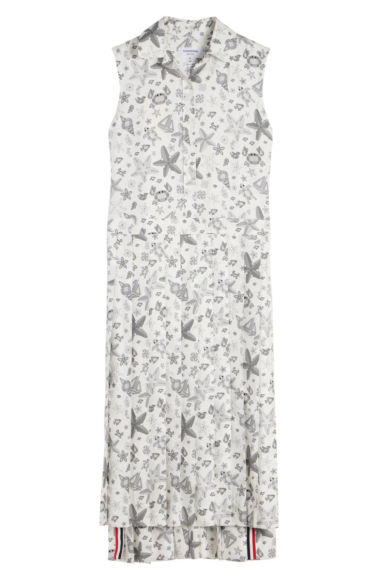 Thom Browne Nautical Crystal Print Sleeveless Pleated Silk Shirtdress, Alternate, color, White