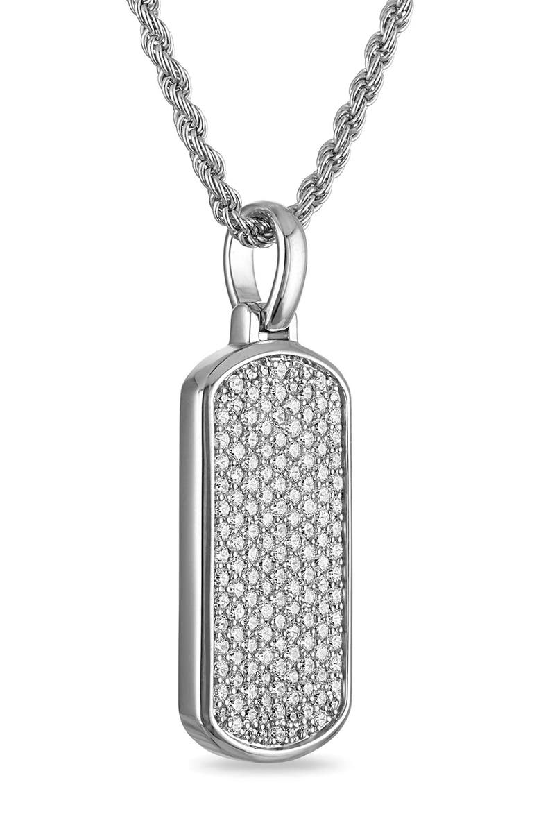 Esquire Pavé Diamond Dog Tag Pendant Necklace, Alternate, color, Silver