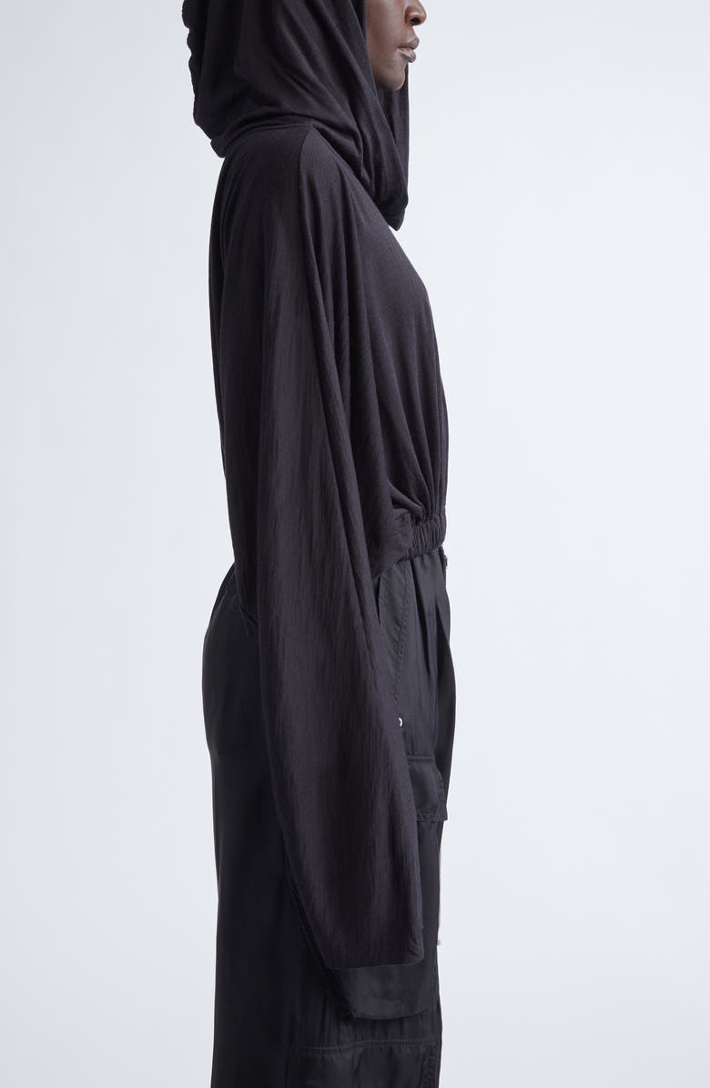 Rick Owens Crop Virgin Wool & Silk Hoodie, Alternate, color, Black