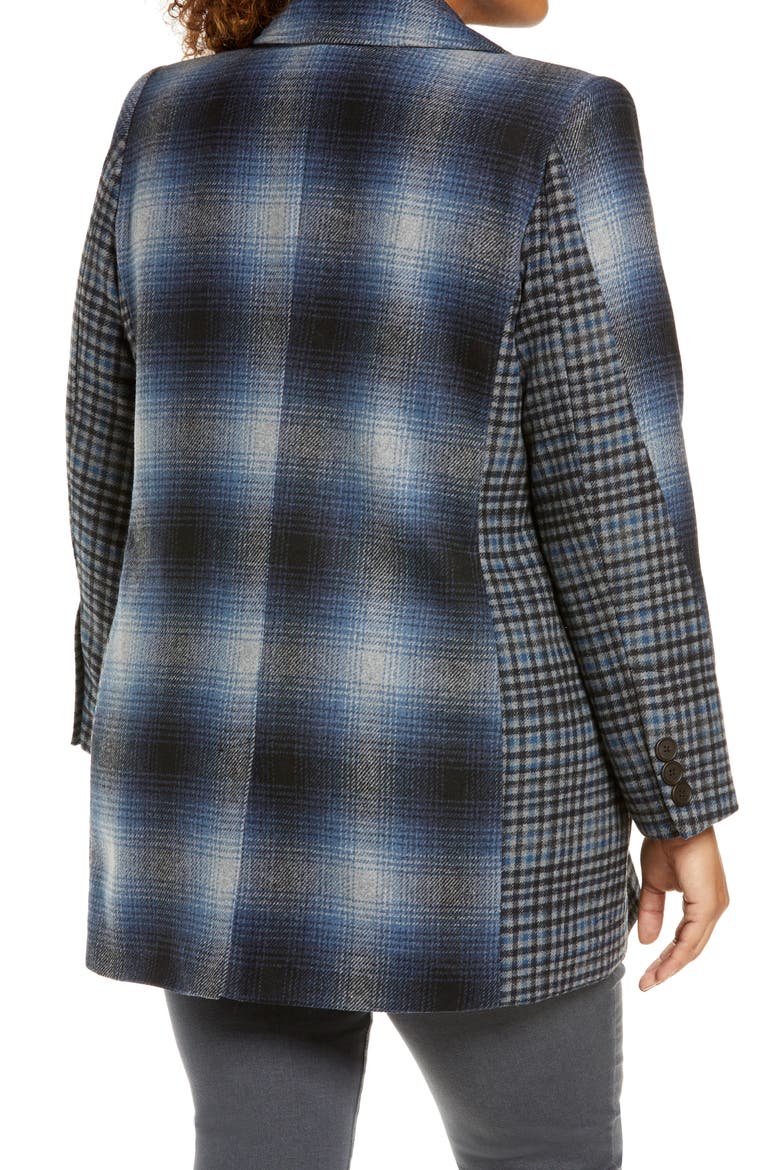 Mix Plaid Double Breasted Coat, Alternate, color, BLUE MULTI PLAID