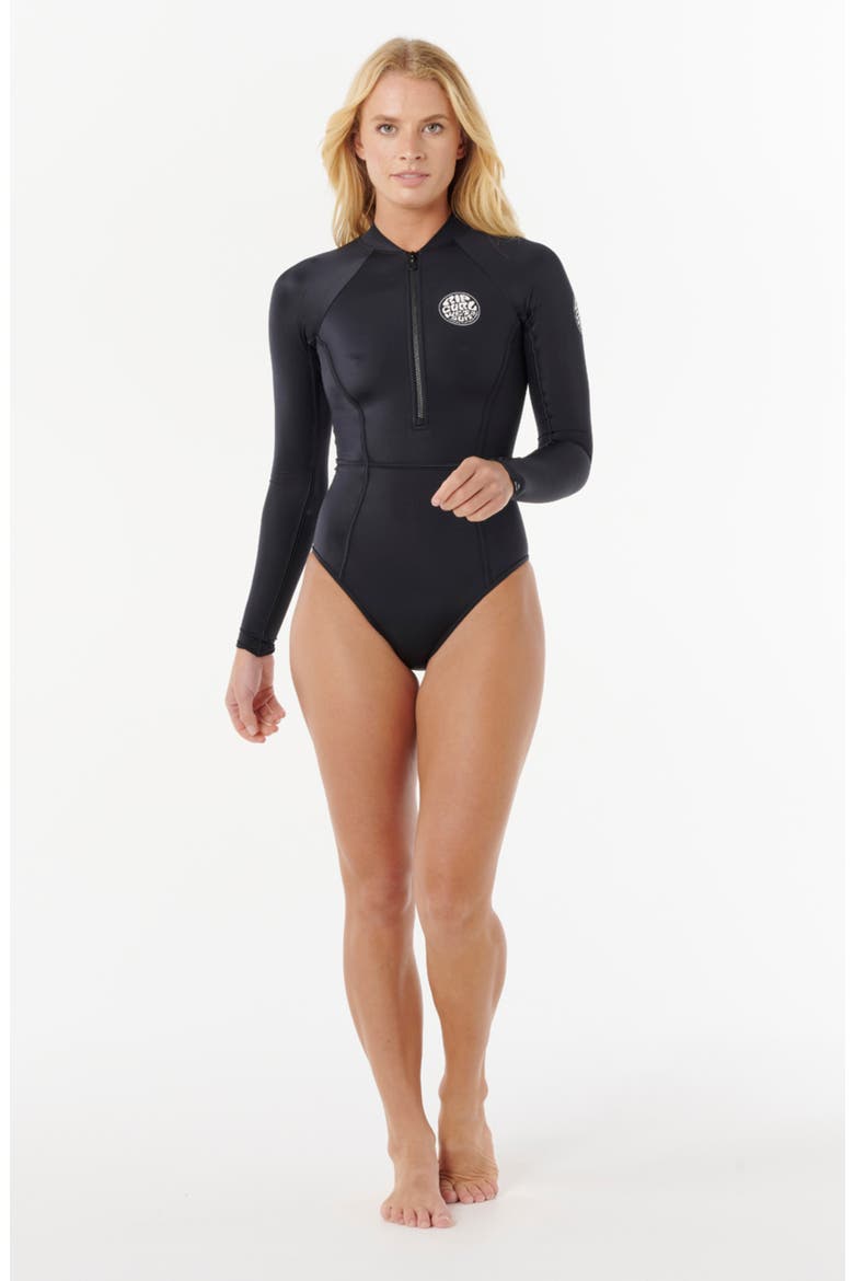 Classic Surf Long Sleeve One-Piece Rashguard Swimsuit, Alternate, color, BLACK