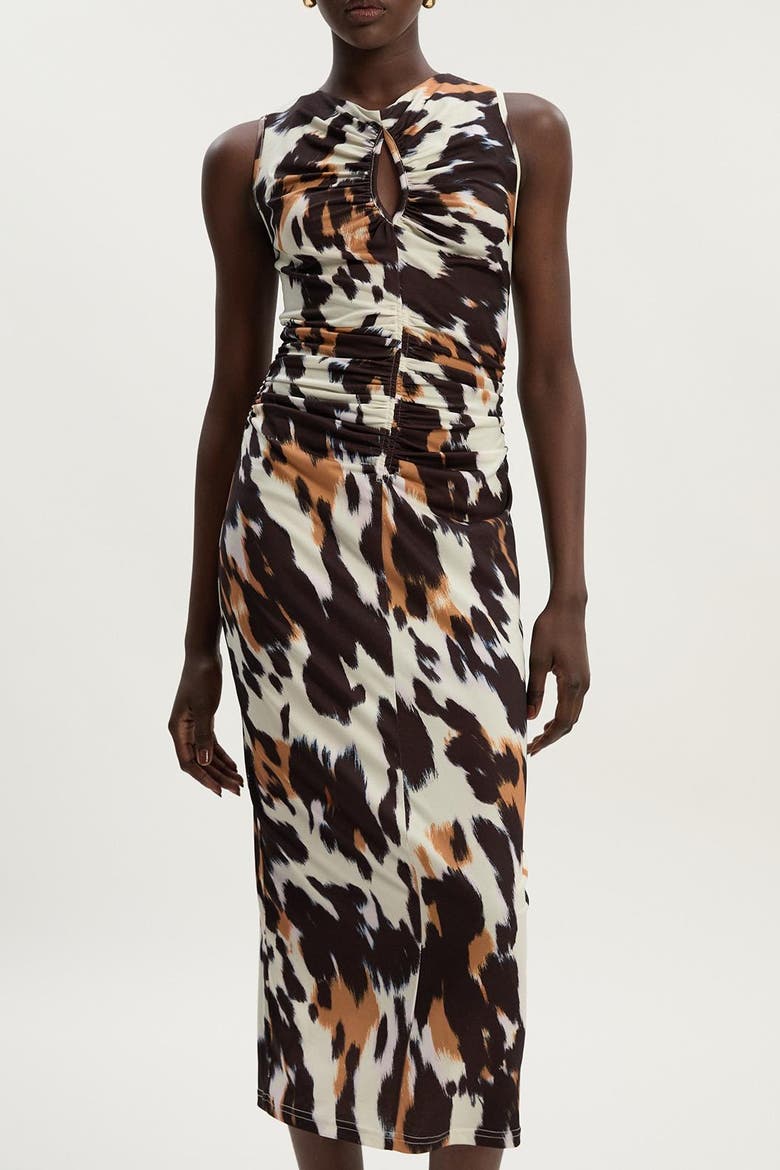 Cut Out Neck Midi Dress, Alternate, color, Animal