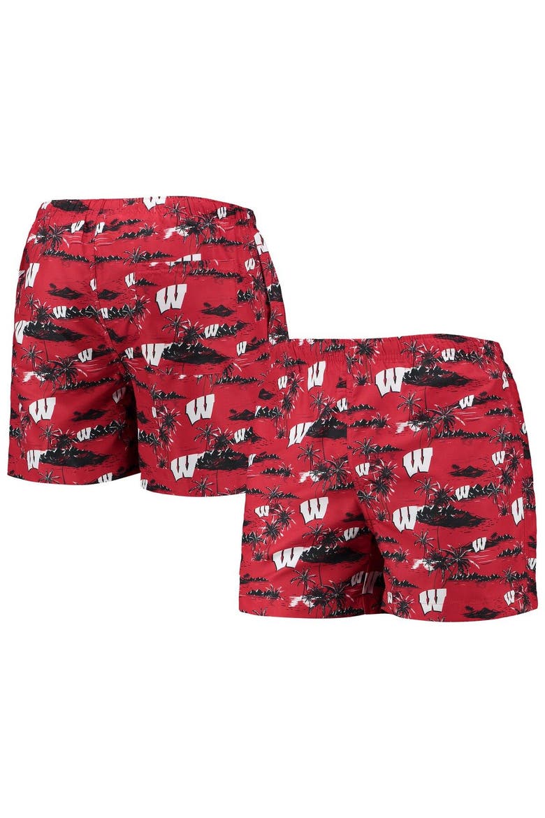 Men's FOCO Red Wisconsin Badgers Island Palm Swim Trunks, Main, color, Red